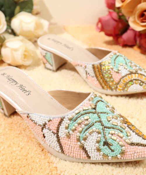 The Desi Dulhan Multi Colour Women Embellished Block Heels Mules- White