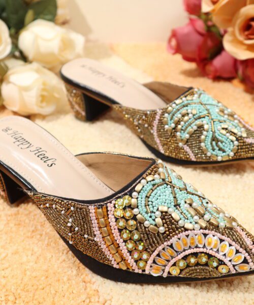 The Desi Dulhan Multi Colour Women Embellished Block Heels Mules - Black