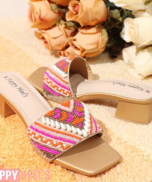 Embellished Square-Toe Chunky Heeled Sandals