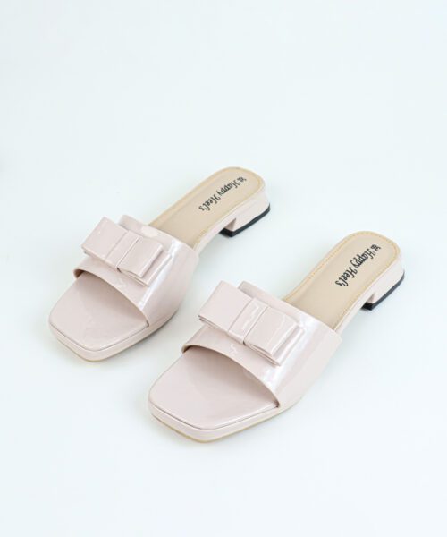 Bow Flowers Slides Open Toe Square Heels- Happy Heel's