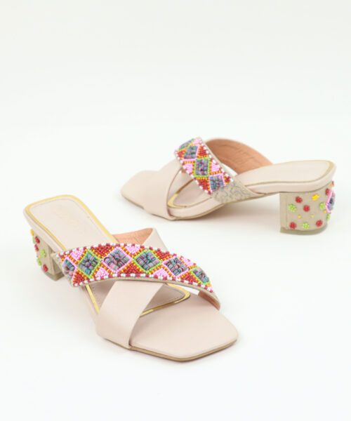 Embroidered Designer Criss Cross Sandal 2 Inch Heel