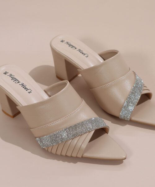 Women’s Block Heel Mule Sandal with Embellished Strap-HH-308