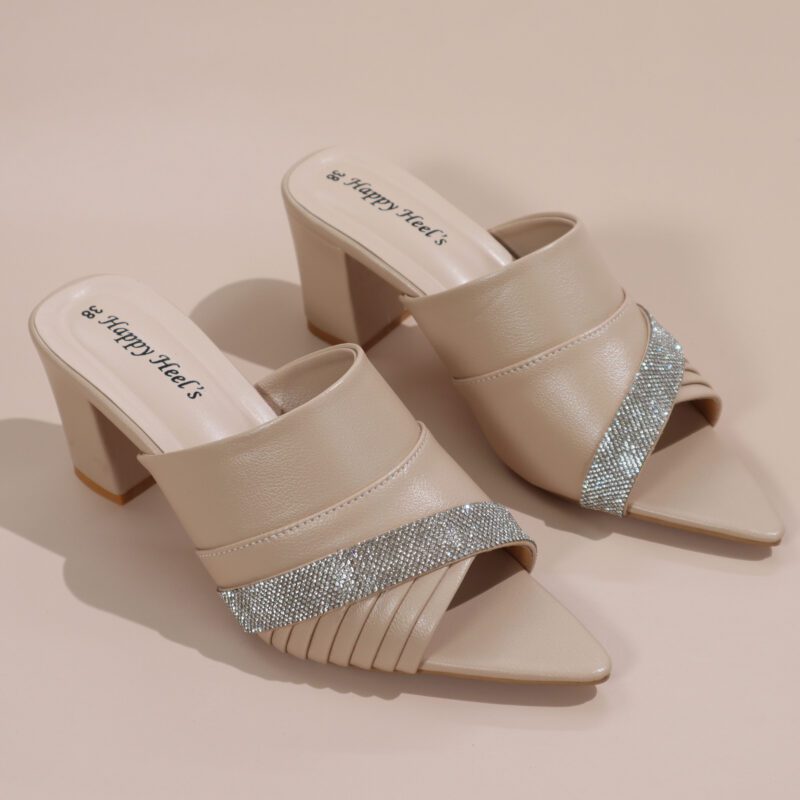 Women’s Block Heel Mule Sandal with Embellished Strap-HH-308