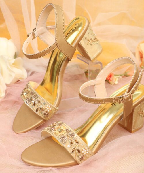 Embroidered Ankle Strap Block Heel-HH329