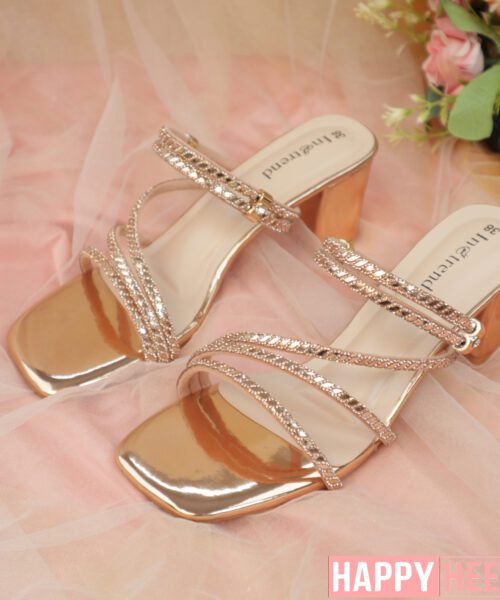 Rhinestone Multi-Strap Block Heel Mules-HH338