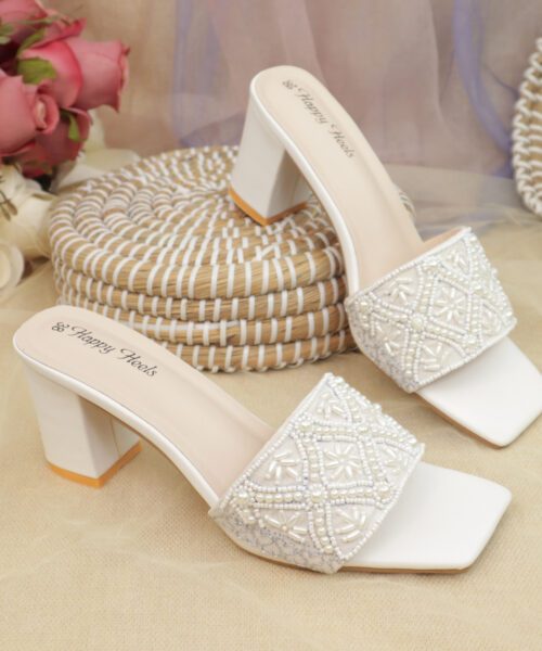 Pearl Embellished Block Heel Mules-HH341