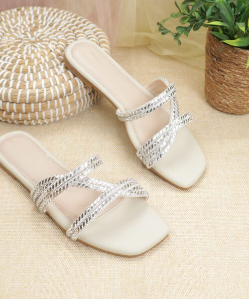 Rhinestone Cross Strap Slide-HH350