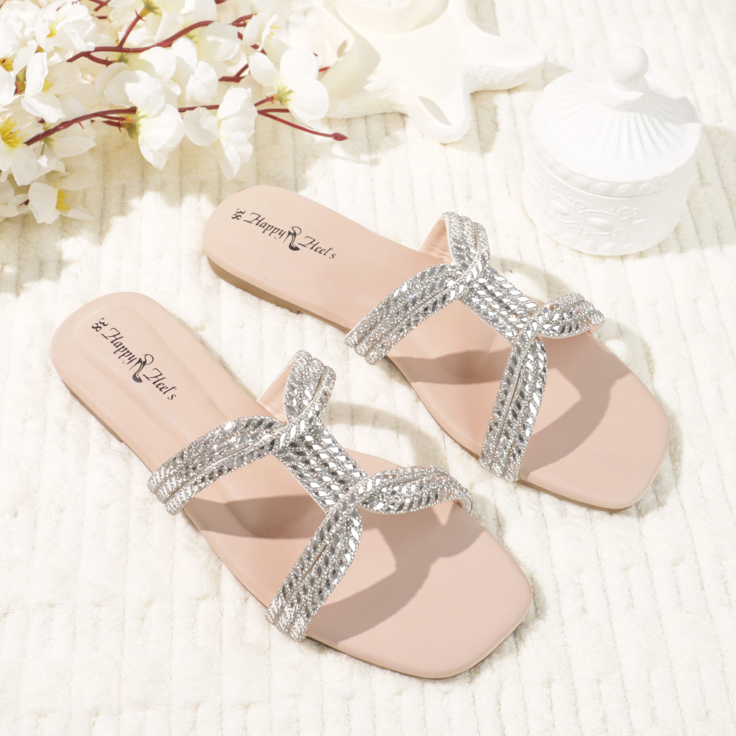 Crystal Cross Strap Flats-HH353