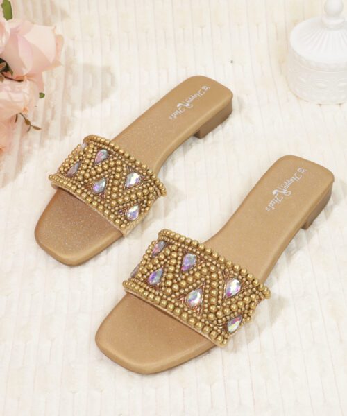 Embellished Beaded Slide Sandals-HH355