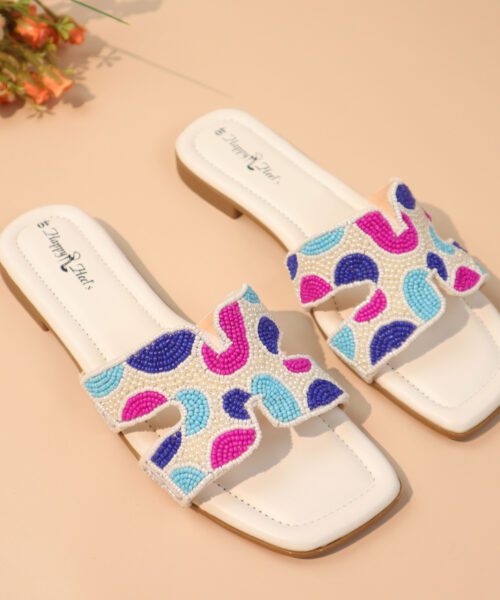 Pearl Beaded Embroidered Flat Sandals