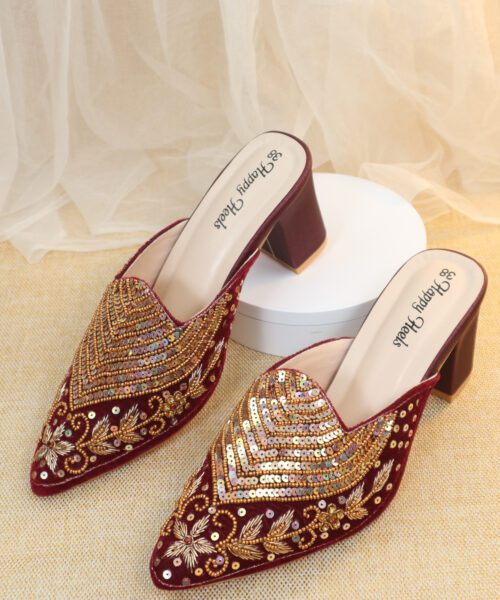 Embroidered Sequin Mules-HH324
