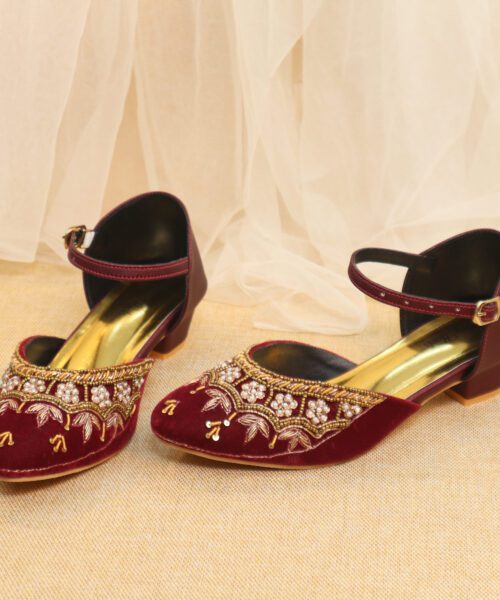 Burgundy Embroidered Mule-HH327