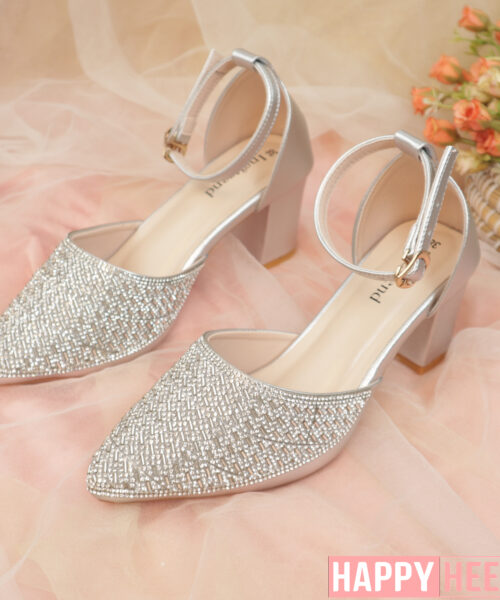 Crystal Embellished Ankle-Strap Block Heels-HH337