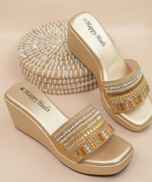 Embellished Wedge Slide Sandals-HH339