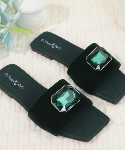 Crystal Buckle Slide Sandals-HH356