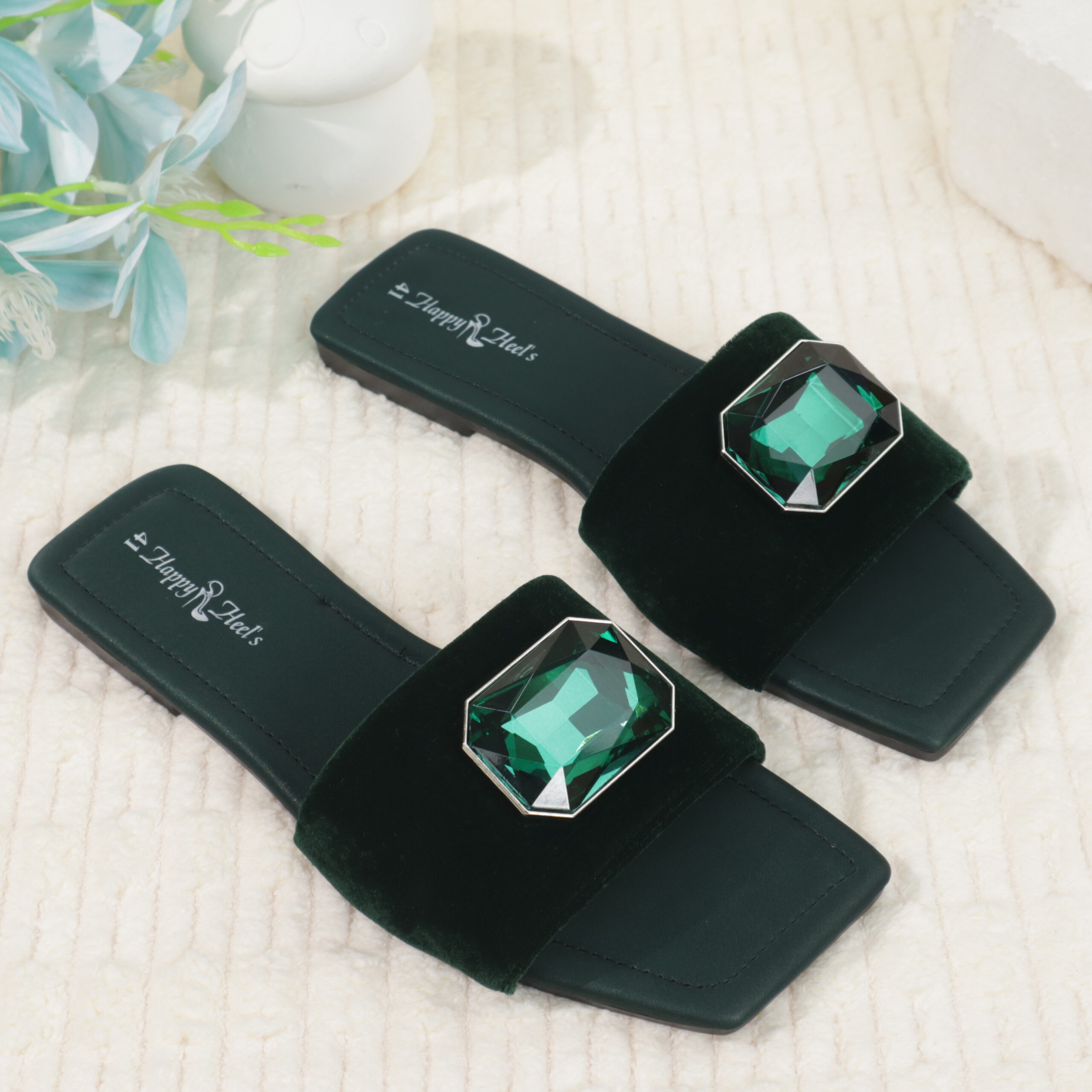 Crystal Buckle Slide Sandals-HH356